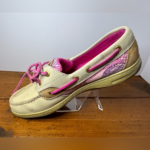 SPERRY Top Siders Angelfish - Tan w/Pink Design - Women's Size 9.5 - Leather - Picture 7 of 13